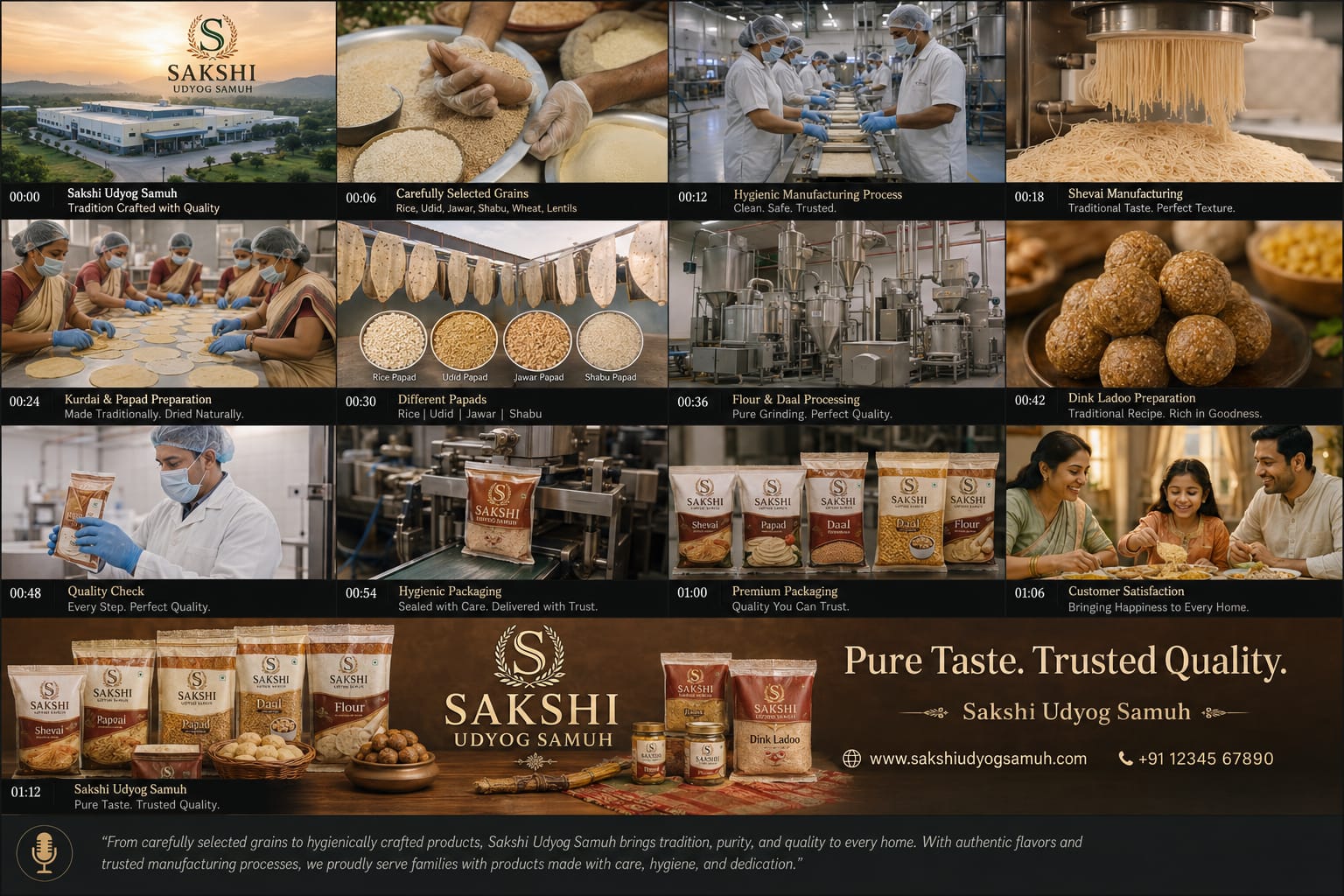 Sakshi Udyog Samuh traditional food products including papad, kurdai, shevai, daal, flour, and dink ladoo